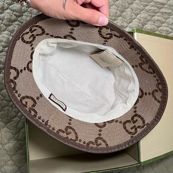 GUCCI Jumbo GG Canvas Bucket Hat Camel/Ebony - Picture 4 of 12